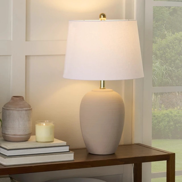 Alt view image 3 of 7 - Home 23" Light Pink Ceramic Jar Table Lamp for Bedroom, Living Room, Dining Office, with White Shade (Pack of 1)