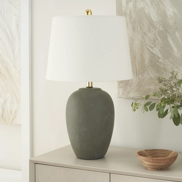 Main image of Home 23" Olive Green Ceramic Pot Table Lamp for Bedroom, Living Room, Dining Office, with White Tapered Drum Shade
