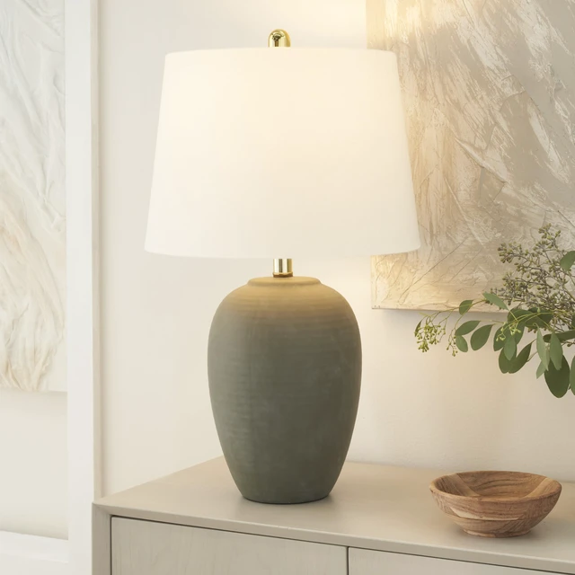 Alt view image 2 of 7 - Home 23" Olive Green Ceramic Pot Table Lamp for Bedroom, Living Room, Dining Office, with White Tapered Drum Shade