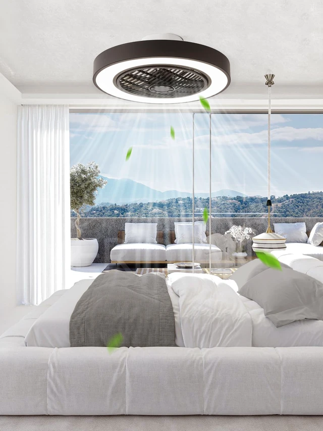 Alt view image 7 of 7 - 20 Inch Low Profile Bladeless Enclosed LED Ceiling Fan Light, Black Flush Mount, Modern, 6 Speed Adjustable, 3000-6000K Dimmable, 3000LM, Indoor Bedroom Living Room, Remote/APP Control