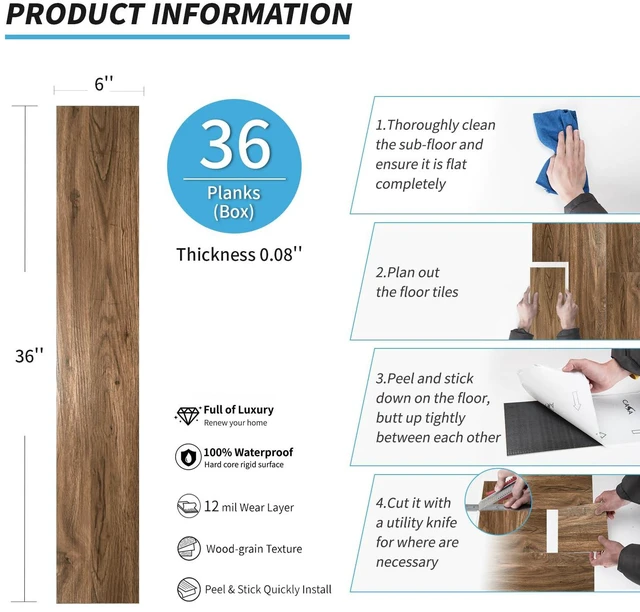 Alt view image 6 of 7 - Wood Texture Peel and Stick Vinyl Floor Planks, 36-Pack, Rosewood Cover 54 sq.ft, Waterproof, Self-Adhesive, Scratch Resistant, Premium Vinyl, Ideal for Bedroom, Living Room, Kitchen, RV