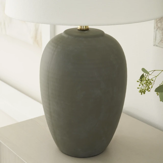Alt view image 4 of 7 - Home 23" Olive Green Ceramic Pot Table Lamp for Bedroom, Living Room, Dining Office, with White Tapered Drum Shade