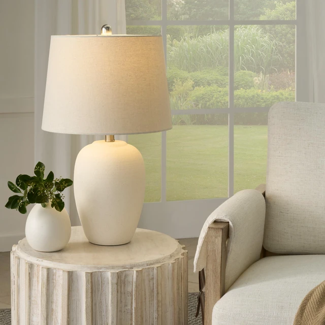 Alt view image 3 of 6 - Home 23" Natural White Ceramic Jar Table Lamp for Bedroom, Living Room, Dining Office, with Off-White Shade