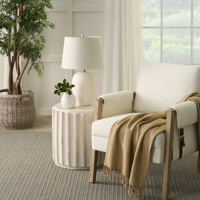 Alt view image 6 of 6 - Home 23" Natural White Ceramic Jar Table Lamp for Bedroom, Living Room, Dining Office, with Off-White Shade