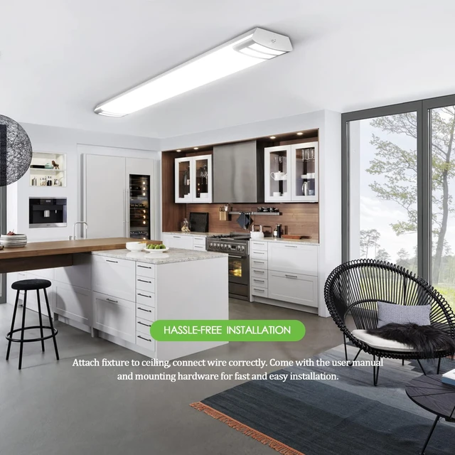 Alt view image 4 of 7 - 4ft led Light Fixture 50W 5600lm LED Linear Flush Mount Light, 4000K, 4 Foot led Kitchen Ceiling Light fixtures for Living Room, Laundry, Replace for Fluorescent Version