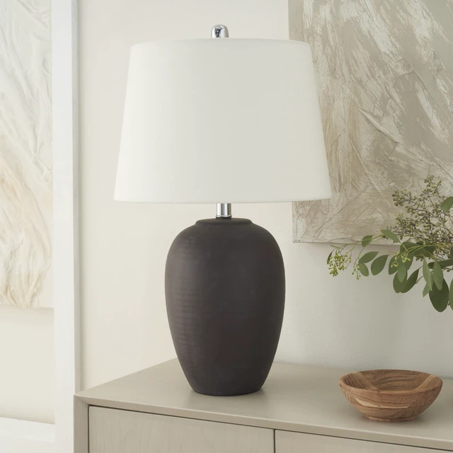 Main image of Home 23" Dark Purple Distressed Ceramic Pot Table Lamp for Bedroom, Living Room, Dining, Office, with White Shade