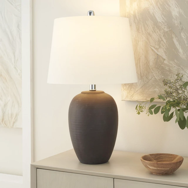 Alt view image 3 of 7 - Home 23" Dark Purple Distressed Ceramic Pot Table Lamp for Bedroom, Living Room, Dining, Office, with White Shade
