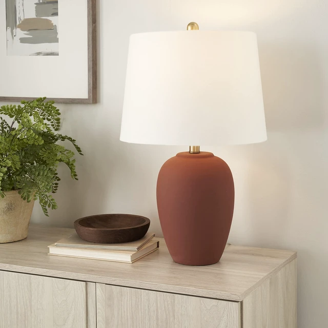 Alt view image 3 of 6 - Home 23" Rust Orange Ceramic Pot Table Lamp for Bedroom, Living Room, Dining Office, with White Tapered Drum Shade