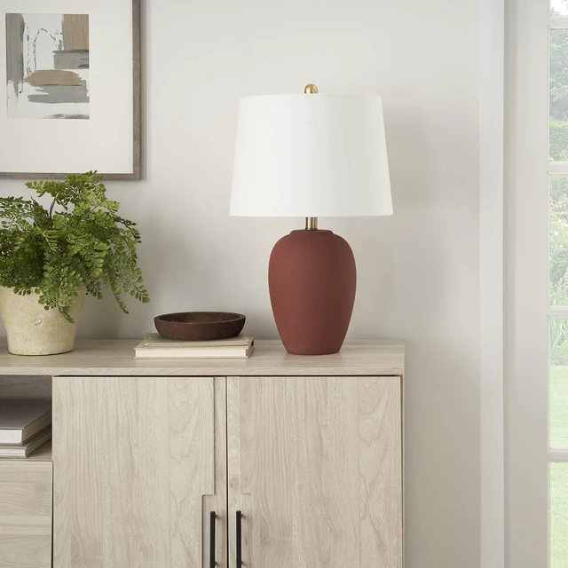 Alt view image 2 of 6 - Home 23" Rust Orange Ceramic Pot Table Lamp for Bedroom, Living Room, Dining Office, with White Tapered Drum Shade
