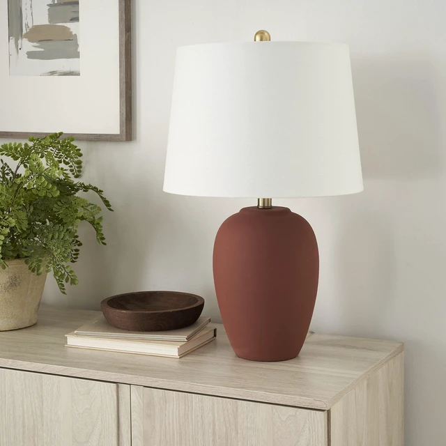 Main image of Home 23" Rust Orange Ceramic Pot Table Lamp for Bedroom, Living Room, Dining Office, with White Tapered Drum Shade