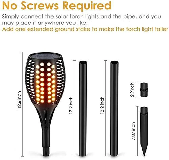 Alt view image 2 of 6 - Upgraded Larger Solar Torch Lights, Waterproof Outdoor Dancing Flames Lights, Flickering Flames Garden Lights, Landscape Decoration Pathway Patio Lights 43" 96 LED (6)