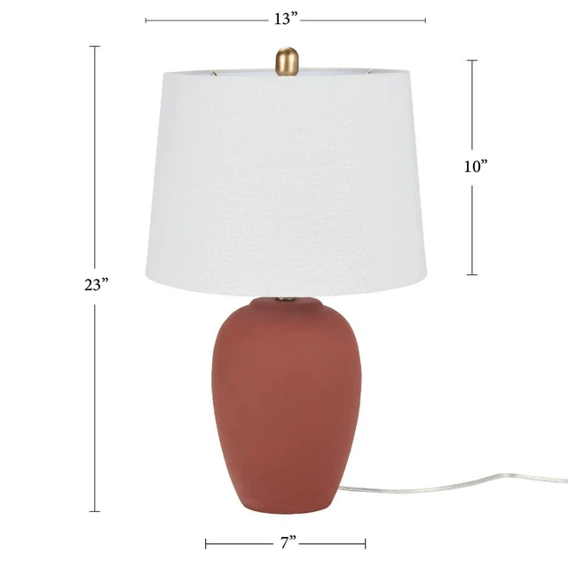 Alt view image 4 of 6 - Home 23" Rust Orange Ceramic Pot Table Lamp for Bedroom, Living Room, Dining Office, with White Tapered Drum Shade