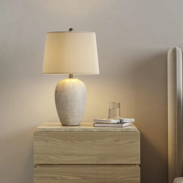 Alt view image 2 of 7 - Home 23" Distressed Cream/Beige Rustic Ceramic Jar Table Lamp for Bedroom, Living Room, Dining Office, with Ivory Shade