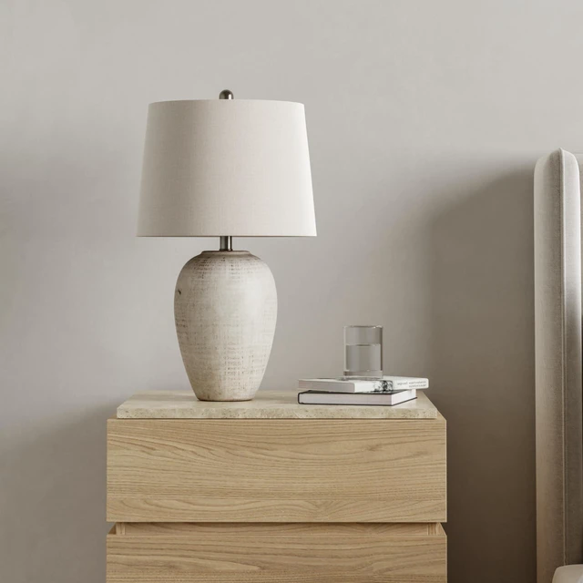 Main image of Home 23" Distressed Cream/Beige Rustic Ceramic Jar Table Lamp for Bedroom, Living Room, Dining Office, with Ivory Shade
