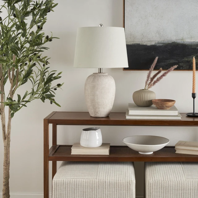 Alt view image 4 of 7 - Home 23" Distressed Cream/Beige Rustic Ceramic Jar Table Lamp for Bedroom, Living Room, Dining Office, with Ivory Shade