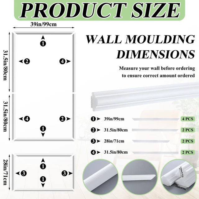 Alt view image 2 of 6 - 3set Peel and Stick Wall Molding Kit 3D Premade, 39x63in Accent Wall Moulding Kit, Wainscoting Panel, for Interior Decor, Ready to Assemble, Peel and Stick, Wainscoting Accent Panel