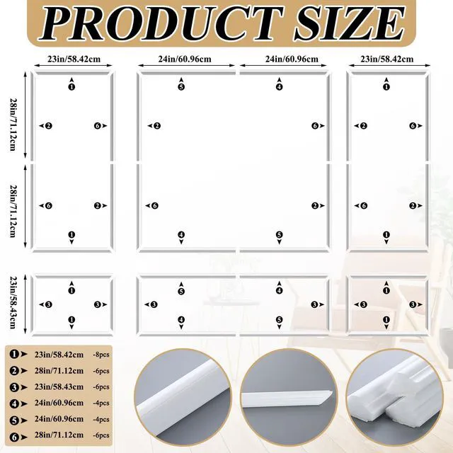 Alt view image 2 of 6 - 3set Peel and Stick Wall Molding Kit 3D Premade, 23x56in+48x56in Accent Wall Moulding Kit, Wainscoting Panel, for Interior Decor, Ready to Assemble, Peel and Stick, Wainscoting Accent Panel