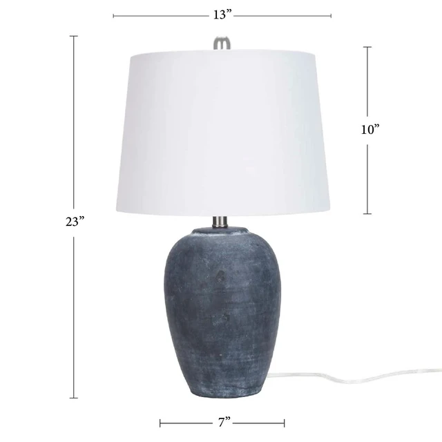 Alt view image 3 of 7 - Home 23" Black Vintage Distressed Ceramic Pot Table Lamp for Bedroom, Living Room, End Table, with White Tapered Drum Shade