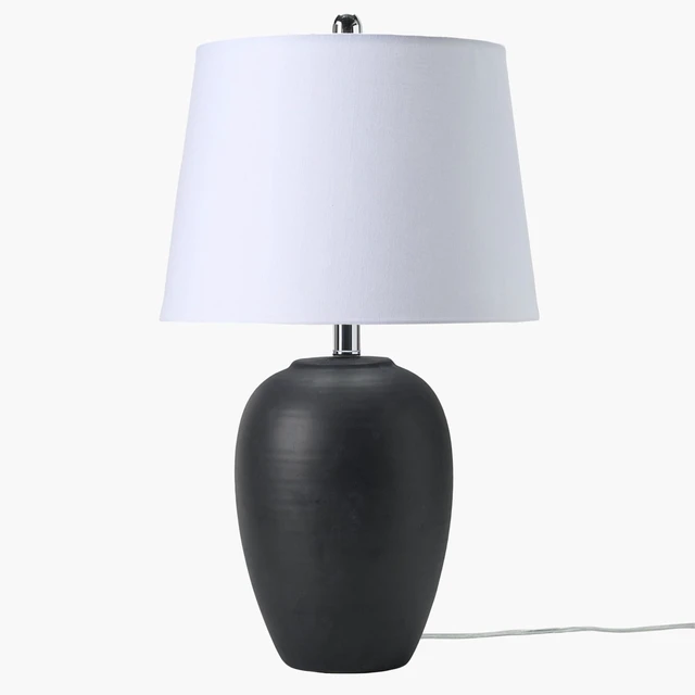Alt view image 2 of 7 - Home 23" Black Vintage Distressed Ceramic Pot Table Lamp for Bedroom, Living Room, End Table, with White Tapered Drum Shade
