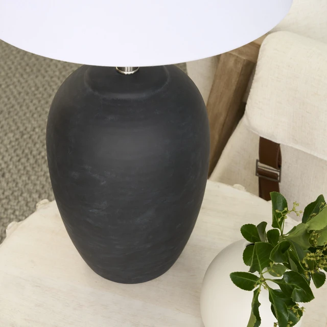 Alt view image 6 of 7 - Home 23" Black Vintage Distressed Ceramic Pot Table Lamp for Bedroom, Living Room, End Table, with White Tapered Drum Shade