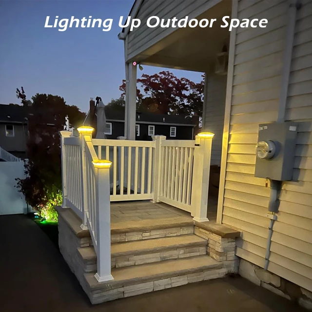 Alt view image 6 of 6 - Solar Post Cap Lights 12pack,Warm & Cool Light,for 4x4 5x5 6x6 Posts White IP65 Waterproof Fence Post Solar Light,Outdoor Deck Post Lights with 2 Color Modes for Wood/Vinyl Post Decorate Patio Porch