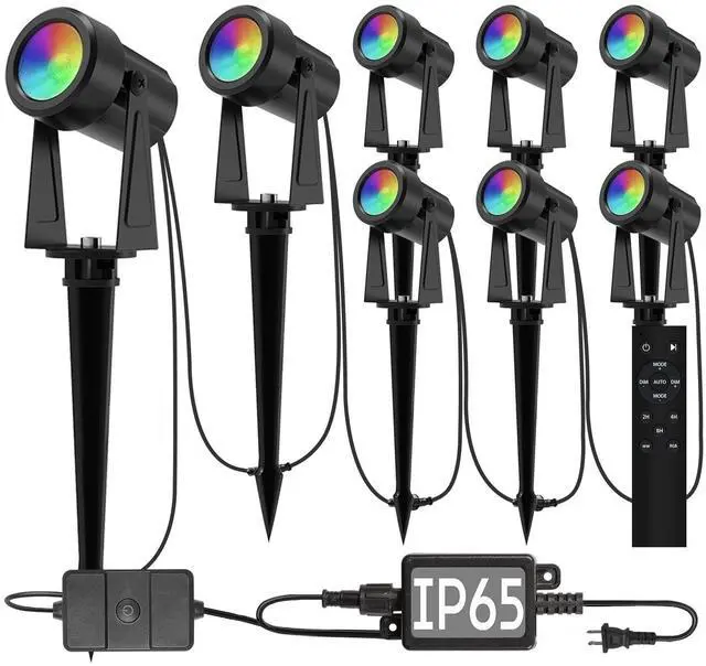 Main image of Outdoor Landscape Lighting with Remote, RGBW Color Changing Spot Uplights, 8 Pack