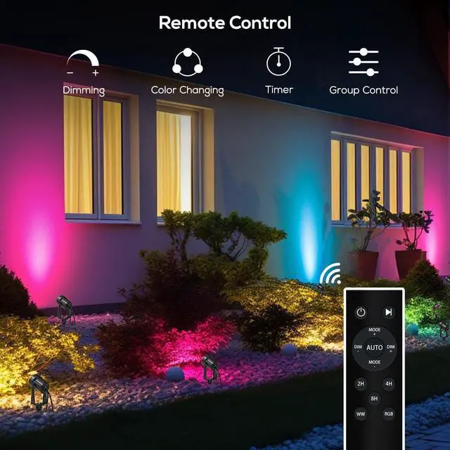 Alt view image 5 of 7 - Outdoor Landscape Lighting with Remote, RGBW Color Changing Spot Uplights, 8 Pack