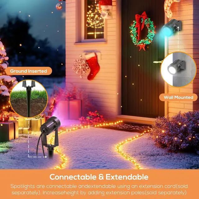 Alt view image 6 of 7 - Outdoor Landscape Lighting with Remote, RGBW Color Changing Spot Uplights, 8 Pack