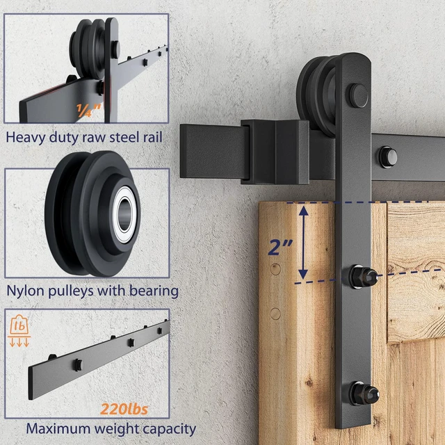 Alt view image 3 of 7 - 7ft Sliding Barn Door Hardware kit, Fit 42" Wide Door Panel Barn Door Track, Sliding Door Hardware kit, Smoothly and Quietly -Heavy Duty Sturdy -Easy to Install, I Shape Hanger