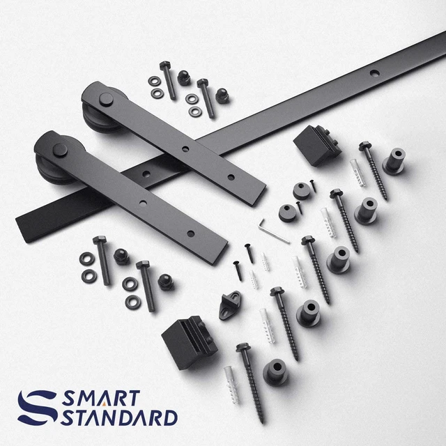 Alt view image 5 of 7 - 7ft Sliding Barn Door Hardware kit, Fit 42" Wide Door Panel Barn Door Track, Sliding Door Hardware kit, Smoothly and Quietly -Heavy Duty Sturdy -Easy to Install, I Shape Hanger
