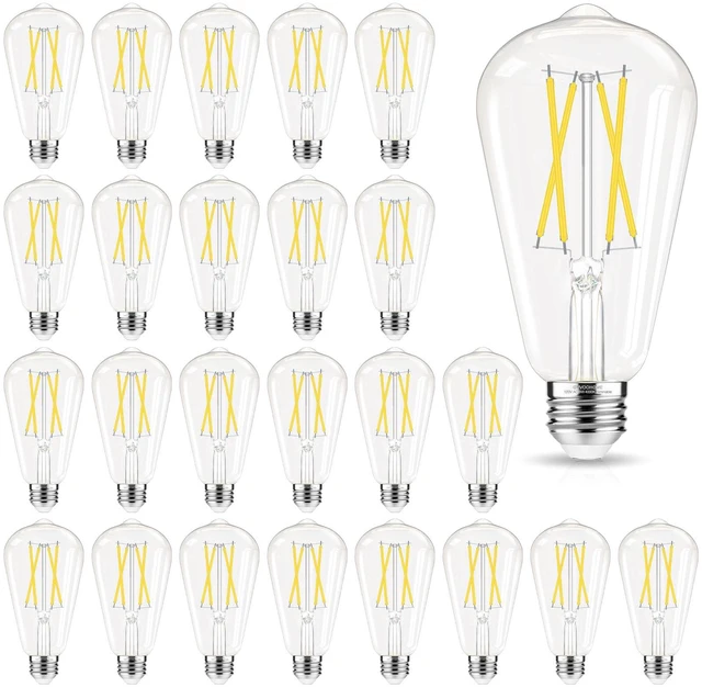 Main image of Cool White 4000K Edison Bulbs Dimmable, E26 LED Bulb 60 watt Equivalent 24 Pack ST58 Vintage Light Bulbs, 90+ CRI, 6W 600LM, E26 Medium Base, Clear Glass