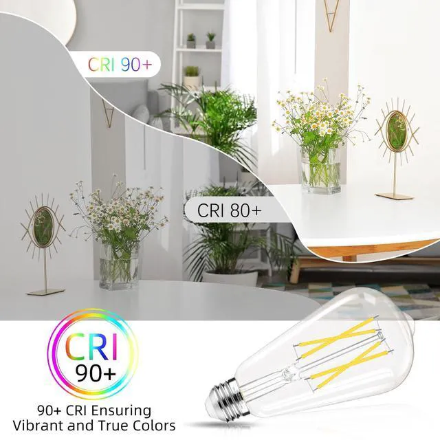 Alt view image 6 of 7 - Cool White 4000K Edison Bulbs Dimmable, E26 LED Bulb 60 watt Equivalent 24 Pack ST58 Vintage Light Bulbs, 90+ CRI, 6W 600LM, E26 Medium Base, Clear Glass