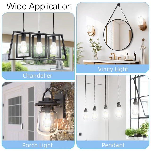 Alt view image 7 of 7 - Cool White 4000K Edison Bulbs Dimmable, E26 LED Bulb 60 watt Equivalent 24 Pack ST58 Vintage Light Bulbs, 90+ CRI, 6W 600LM, E26 Medium Base, Clear Glass
