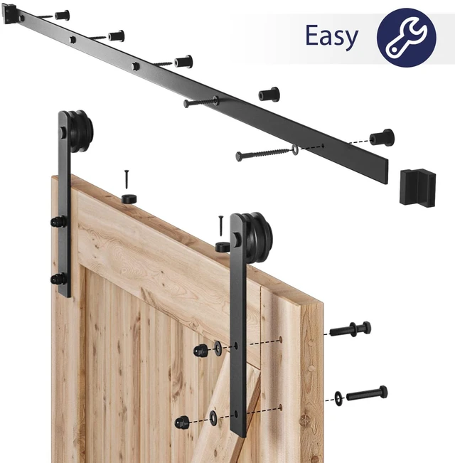 Alt view image 6 of 7 - 7ft Sliding Barn Door Hardware kit, Fit 42" Wide Door Panel Barn Door Track, Sliding Door Hardware kit, Smoothly and Quietly -Heavy Duty Sturdy -Easy to Install, I Shape Hanger