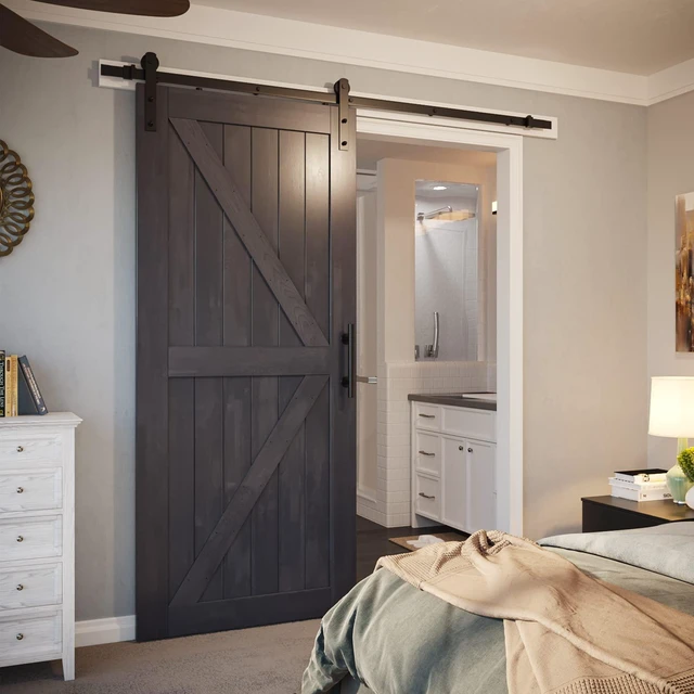 Alt view image 7 of 7 - 7ft Sliding Barn Door Hardware kit, Fit 42" Wide Door Panel Barn Door Track, Sliding Door Hardware kit, Smoothly and Quietly -Heavy Duty Sturdy -Easy to Install, I Shape Hanger