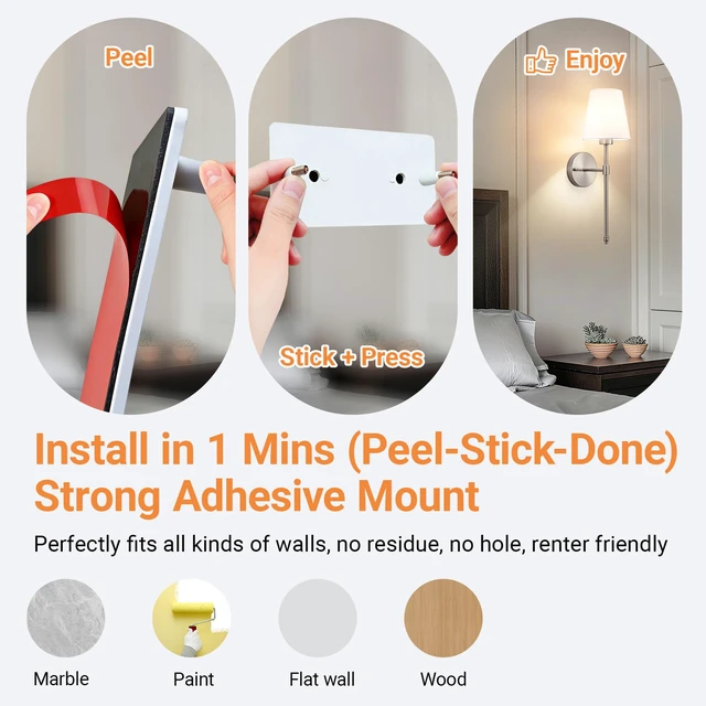 Alt view image 3 of 7 - Peel and Stick Wall Sconces, Stick On Wall Sconce Set of 2, Battery Operated Wireless Adhesive Wall Lights, Corn Bulb with 10000mAh Battery, Easy Install for Bedroom Living Room Wall Decor