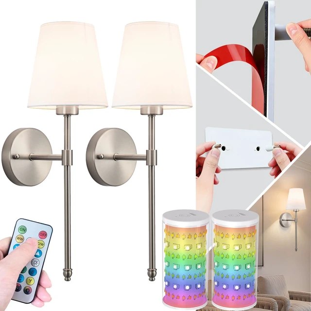 Main image of Peel and Stick Wall Sconces, Stick On Wall Sconce Set of 2, Battery Operated Wireless Adhesive Wall Lights, Corn Bulb with 10000mAh Battery, Easy Install for Bedroom Living Room Wall Decor