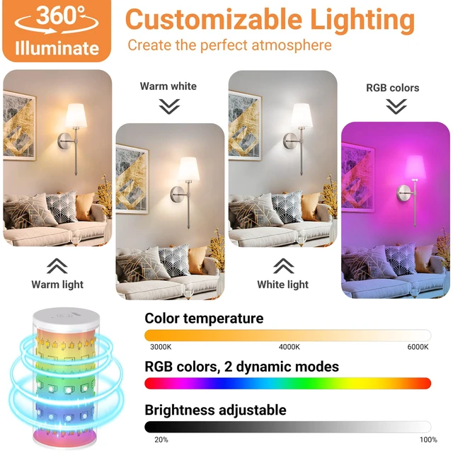 Alt view image 5 of 7 - Peel and Stick Wall Sconces, Stick On Wall Sconce Set of 2, Battery Operated Wireless Adhesive Wall Lights, Corn Bulb with 10000mAh Battery, Easy Install for Bedroom Living Room Wall Decor
