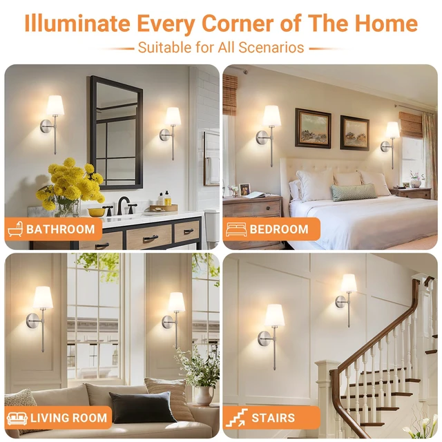 Alt view image 7 of 7 - Peel and Stick Wall Sconces, Stick On Wall Sconce Set of 2, Battery Operated Wireless Adhesive Wall Lights, Corn Bulb with 10000mAh Battery, Easy Install for Bedroom Living Room Wall Decor