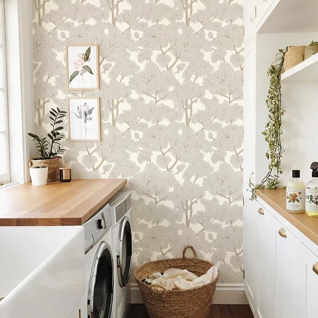Alt view image 6 of 7 - Tree Wallpaper Peel and Stick Jungle Wall Paper Forest Mural Stick on Wallpaper Modern Waterproof Self Adhesive Contact Paper(17.3" x 800" Cream)