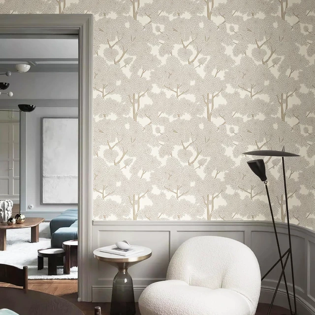 Alt view image 2 of 7 - Tree Wallpaper Peel and Stick Jungle Wall Paper Forest Mural Stick on Wallpaper Modern Waterproof Self Adhesive Contact Paper(17.3" x 800" Cream)