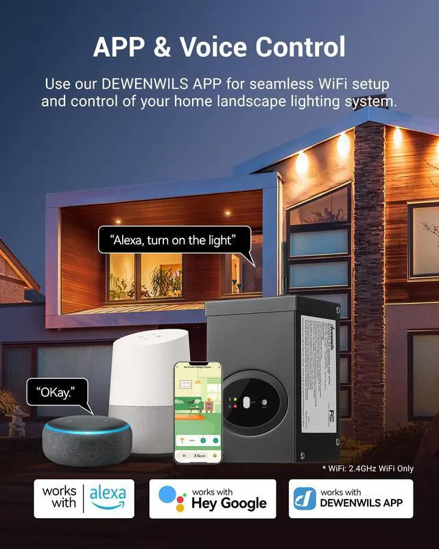 Alt view image 2 of 7 - Smart Low Voltage Landscape Transformer 120W 120V AC to 12V AC, 1 Zone Control, Compatible with Alexa and Google Home, Waterproof for Outdoor Lighting, ETL Listed