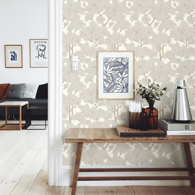 Alt view image 4 of 7 - Tree Wallpaper Peel and Stick Jungle Wall Paper Forest Mural Stick on Wallpaper Modern Waterproof Self Adhesive Contact Paper(17.3" x 800" Cream)