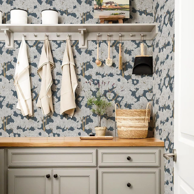 Alt view image 6 of 7 - Tree Wallpaper Peel and Stick Jungle Wall Paper Forest Mural Stick on Wallpaper Modern Waterproof Self Adhesive Contact Paper (17.3" x 400" Blue)