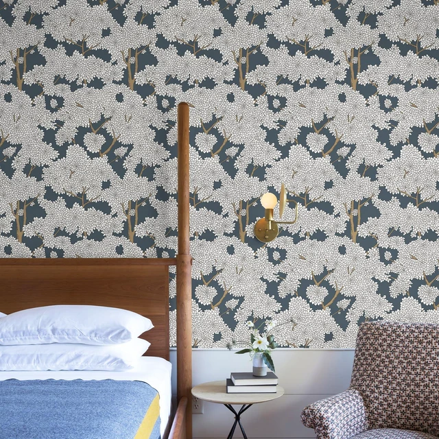 Alt view image 4 of 7 - Tree Wallpaper Peel and Stick Jungle Wall Paper Forest Mural Stick on Wallpaper Modern Waterproof Self Adhesive Contact Paper (17.3" x 400" Blue)