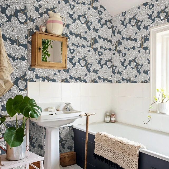 Alt view image 5 of 7 - Tree Wallpaper Peel and Stick Jungle Wall Paper Forest Mural Stick on Wallpaper Modern Waterproof Self Adhesive Contact Paper (17.3" x 400" Blue)