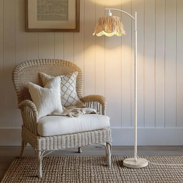 Alt view image 4 of 7 - Rattan Floor Lamp for Living Room with 3 Color Temperatures, Boho Floor Lamp for Bedroom with Remote & Dimmable Bulb, Farmhouse Standing Lamp for Reading, Antique White