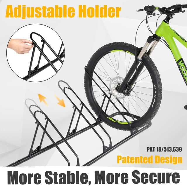 Alt view image 2 of 6 - Bicycle Floor Parking Rack Stand - for Mountain MTB Road Bike - Indoor Home Garage Storage - Adjustable 3 Bikes