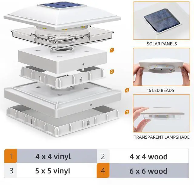Alt view image 3 of 7 - Solar Post Cap Lights - 12 Pack Outdoor Waterproof for 4x4, 5x5, 6x6 Posts, 2 Modes Warm/Cool Light, Solar Powered Fence/Deck/Patio Decor, White