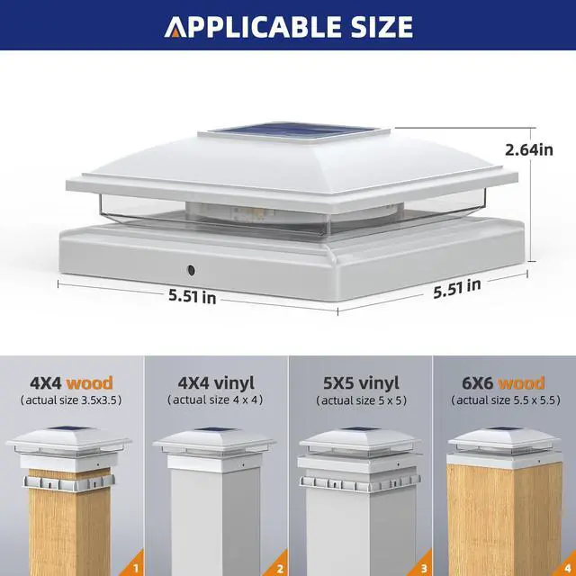 Alt view image 5 of 7 - Solar Post Cap Lights - 12 Pack Outdoor Waterproof for 4x4, 5x5, 6x6 Posts, 2 Modes Warm/Cool Light, Solar Powered Fence/Deck/Patio Decor, White